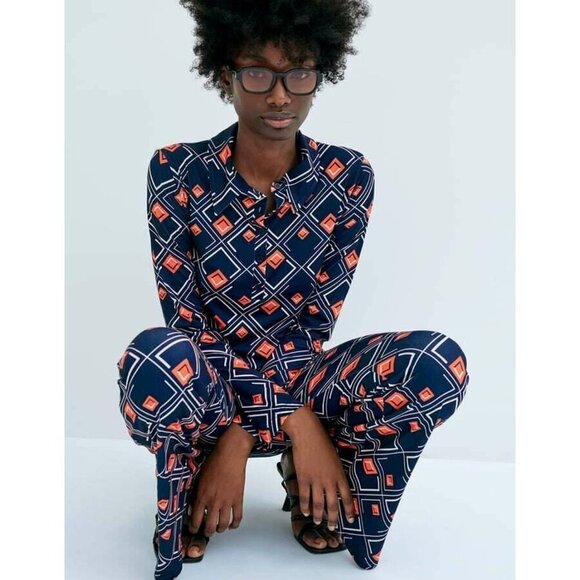 Zara Retro 60s Print Tunic Top and Flared  Pants Stretchy Set S - Picture 2 of 8